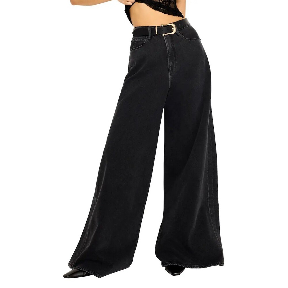 Good American Wide-Leg Paneled Jeans Women’s Black Wash High Rise